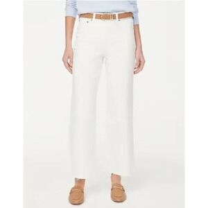 J.Crew White Wide Leg Crop Jeans Womens Size 27 Raw Hem High Rise Stretch‎ Denim